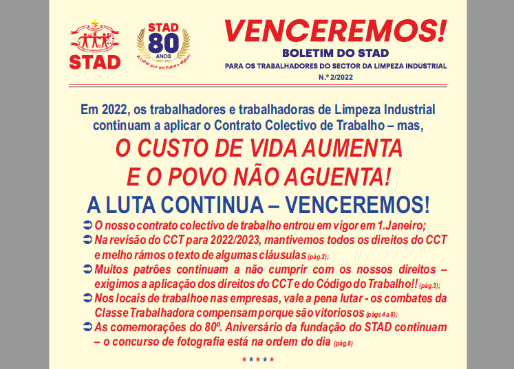 Venceremos Boletim do STAD para do Trabalhadores do Sector da Limpeza Industrial