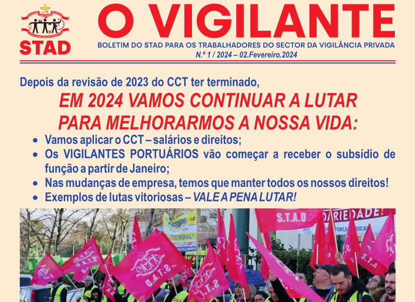 O VIGILANTE BOLETIM DO STAD PARA OS TRABALHADORES DO SECTOR DA VIGILÂNCIA PRIVADA 1 2024