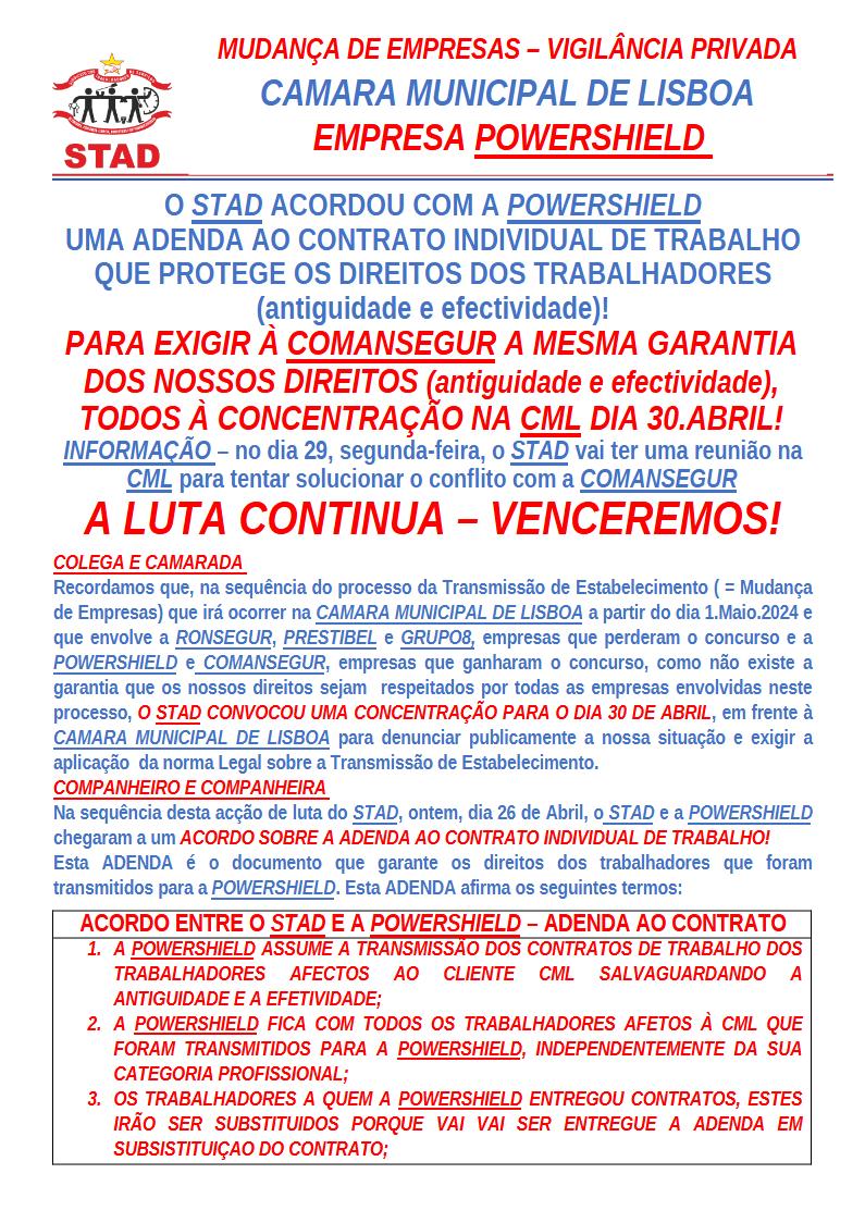 Vigilância Privada C.M.Lisboa Powershield T.E 1.Maio.24A 